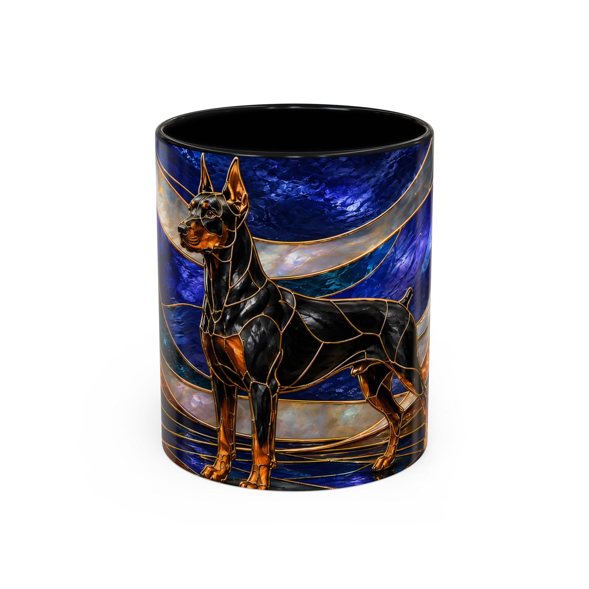 Blue Wave Doberman Pinscher Stained Glass Style Mug