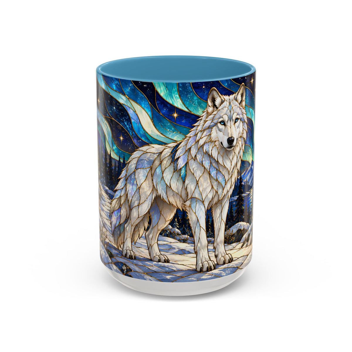 Aurora Lake Wolf Stained Glass Style Mug