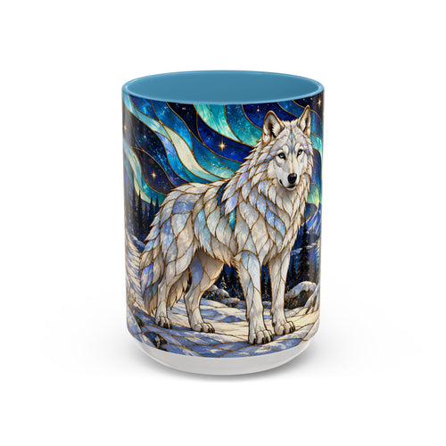 Aurora Lake Wolf Stained Glass Style Mug