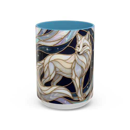 Starlit Arctic Fox Stained Glass Style Mug