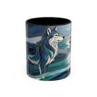 River Moon Wolf Stained Glass Style Mug