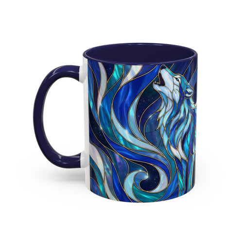 Cobalt Wolf Howl Stained Glass Style Mug