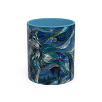 Blue Wolf Stained Glass Style Mug