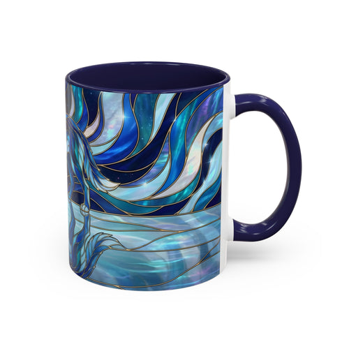Cobalt Wolf Reflection Stained Glass Style Mug
