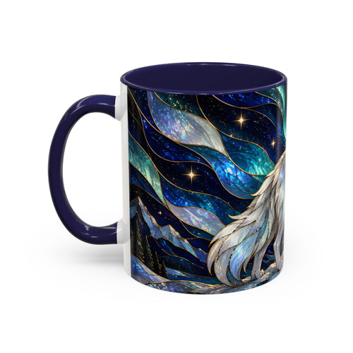 Aurora Mountain Wolf Stained Glass Style Mug