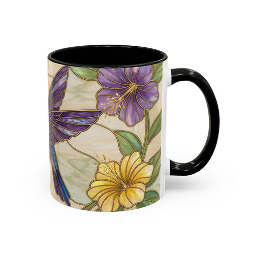 Garden Bloom Hummingbird Stained Glass Style Mug