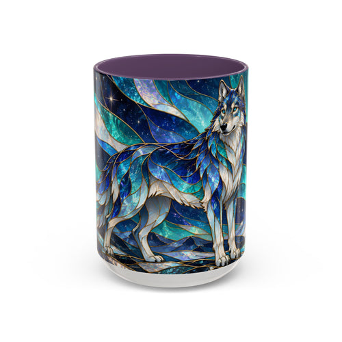 Northern Glow Wolf Stained Glass Style Mug