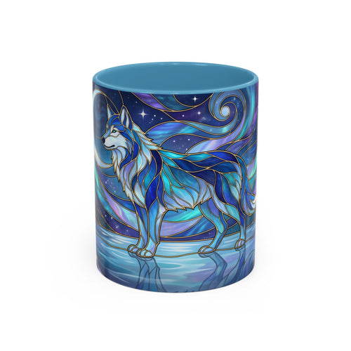 Moonlit Lake Wolf Stained Glass Style Mug