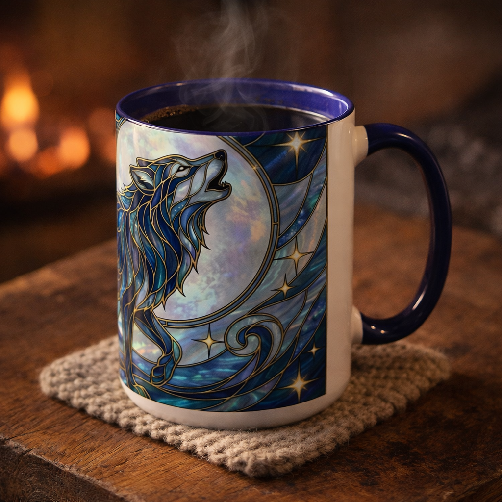 Sapphire Wolf Stained Glass Style Mug