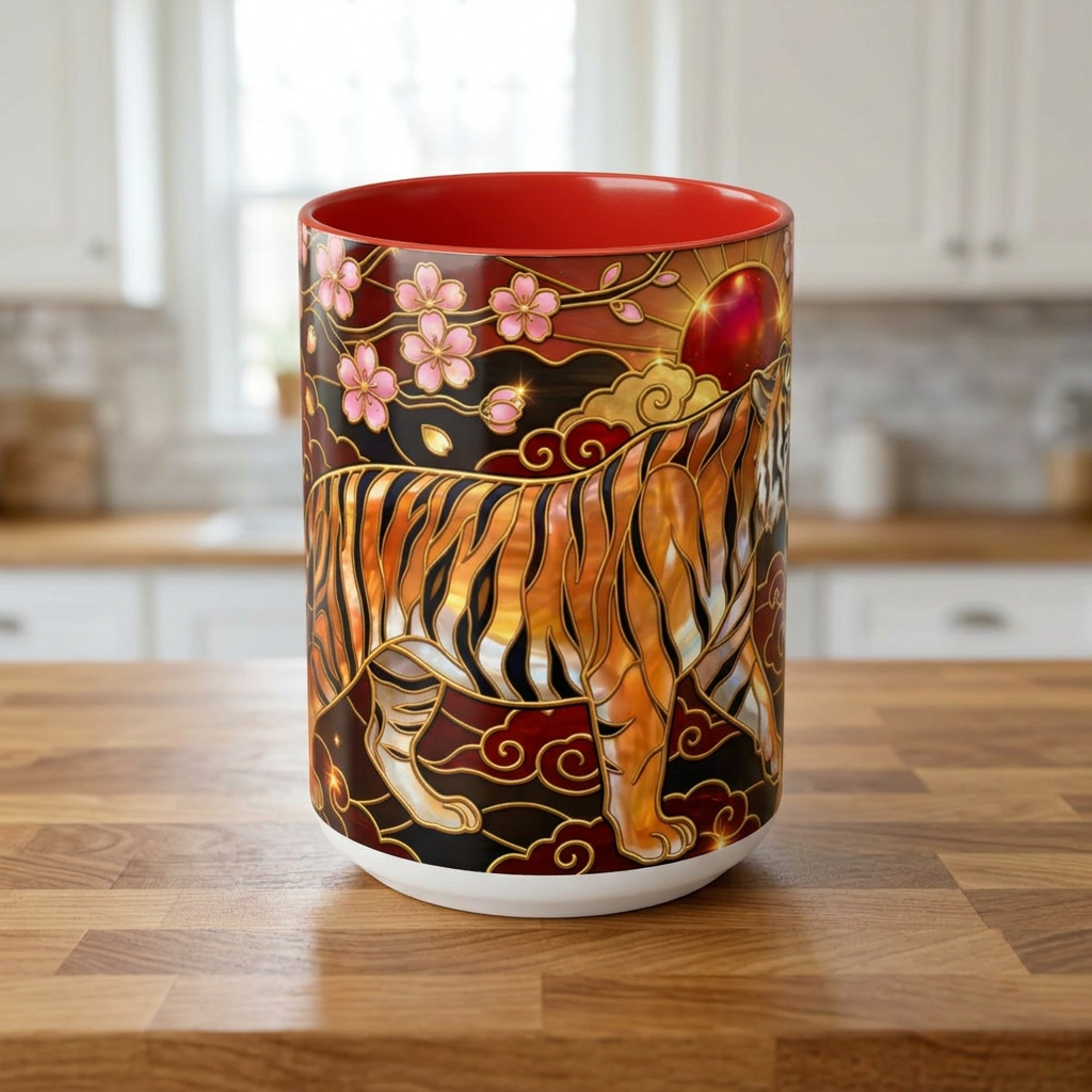 Sakura Tiger Stained Glass Style Mug