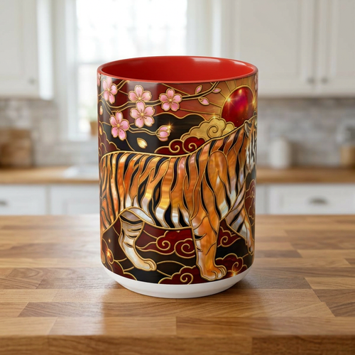 Sakura Tiger Stained Glass Style Mug