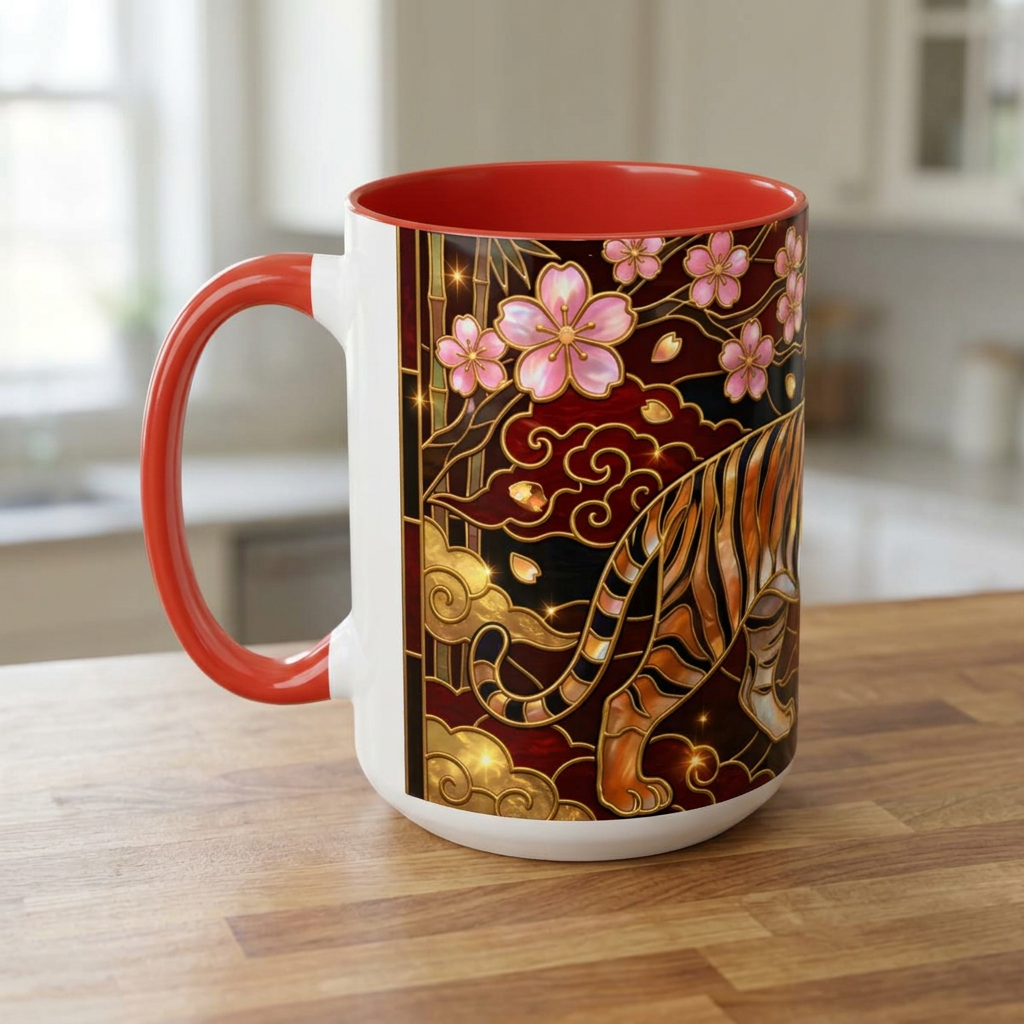 Sakura Tiger Stained Glass Style Mug