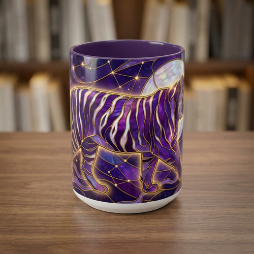 Celestial Purple Tiger Stained Glass Style Mug