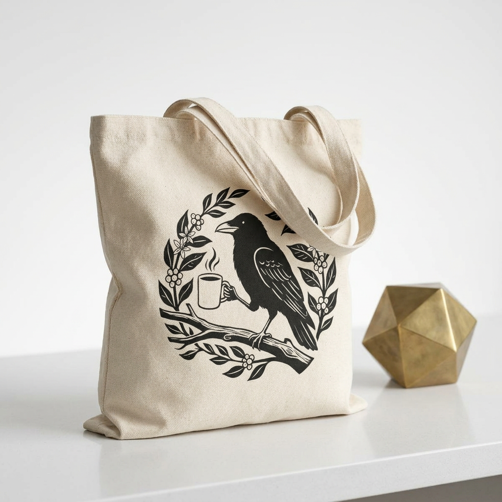 Caffeinated Crow Cotton Tote Bag