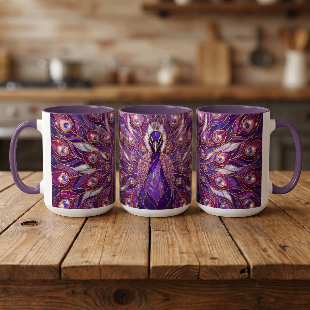 Purple Peacock Stained Glass Style Mug