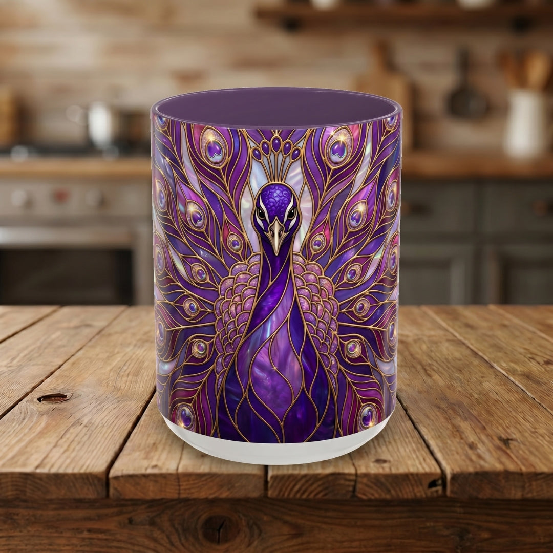 Purple Peacock Stained Glass Style Mug