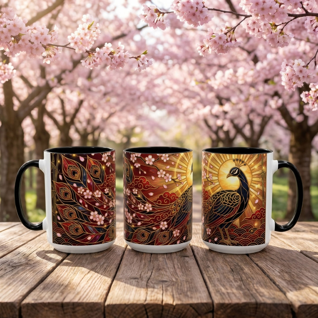 Sakura Peacock Stained Glass Style Mug