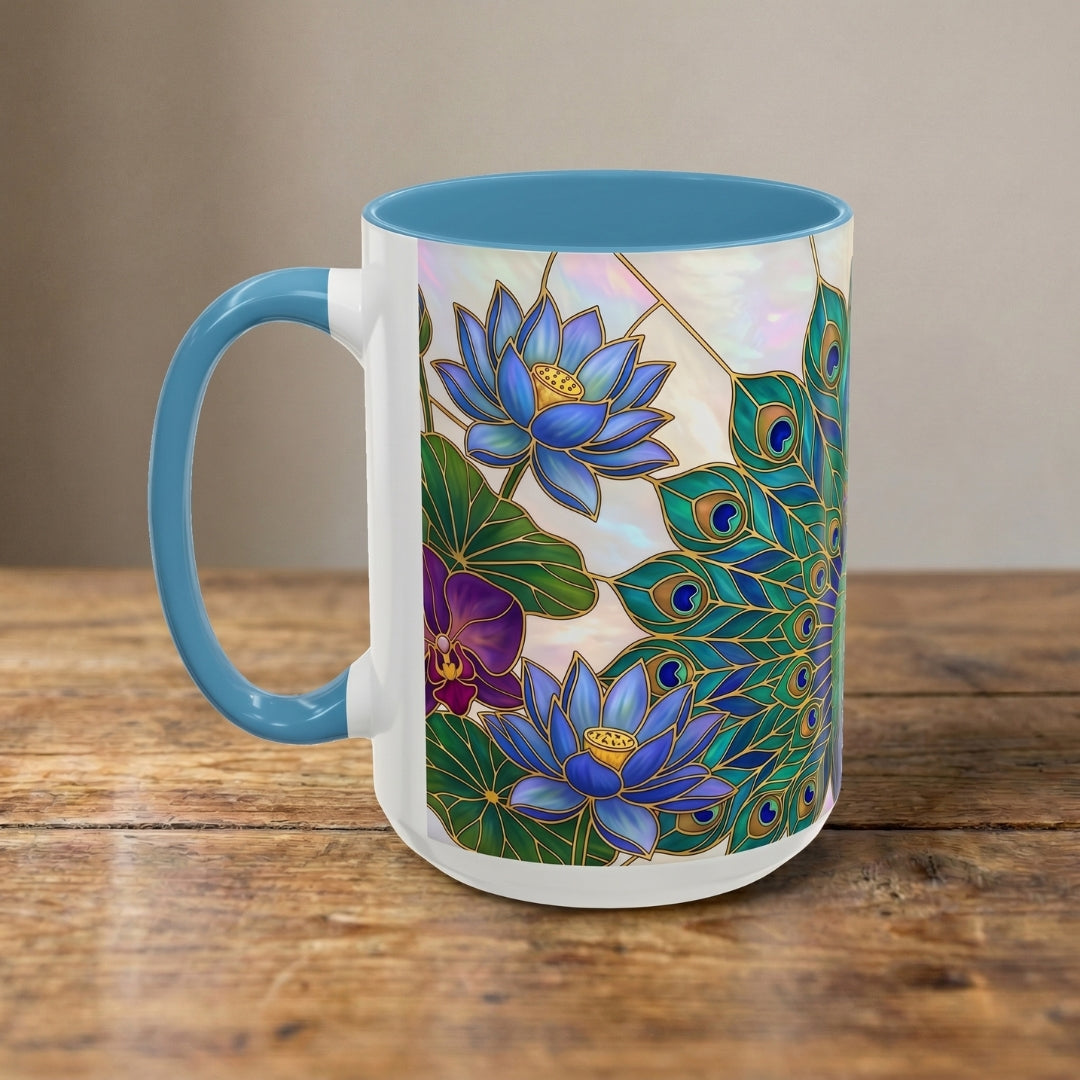 Floral Peacock Stained Glass Style Mug