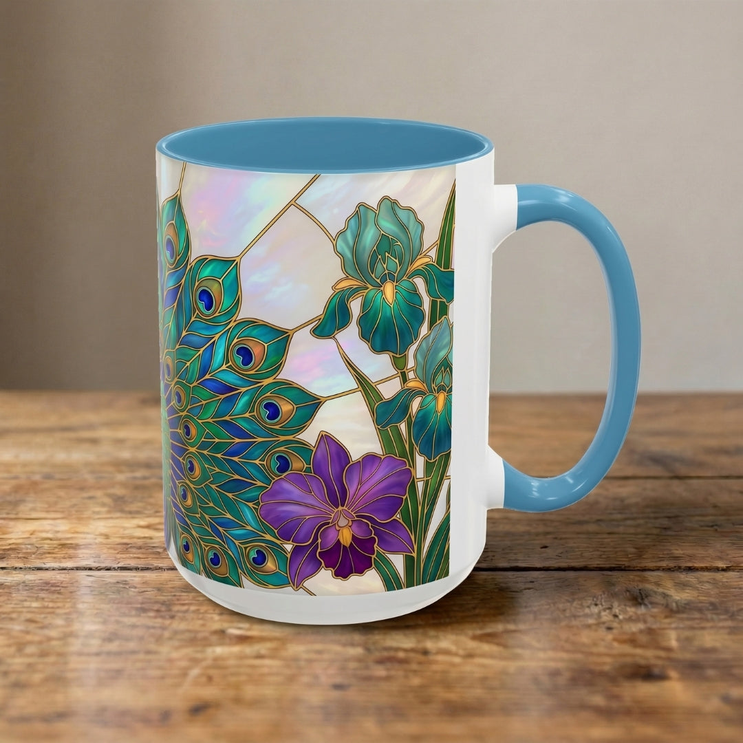 Floral Peacock Stained Glass Style Mug