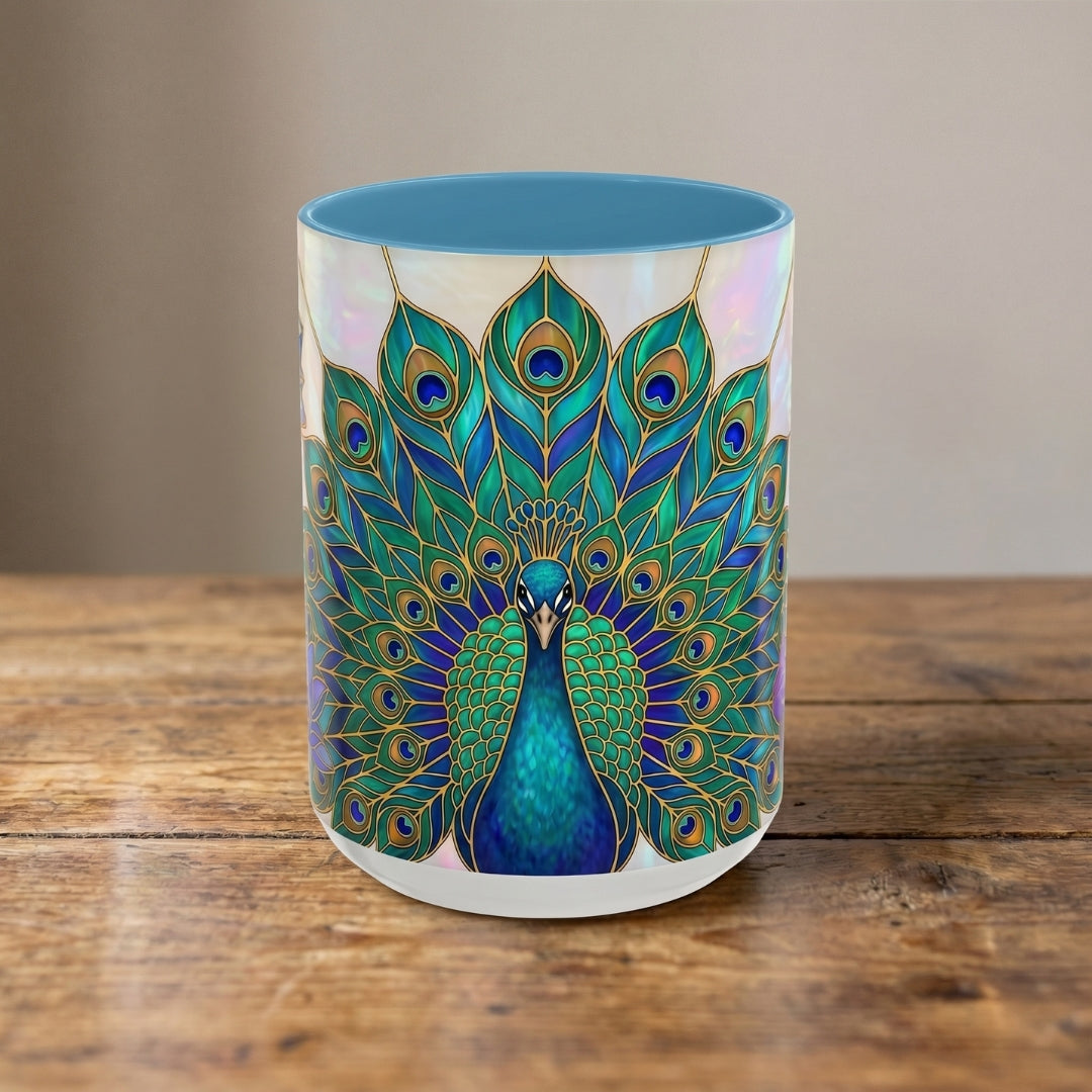 Floral Peacock Stained Glass Style Mug