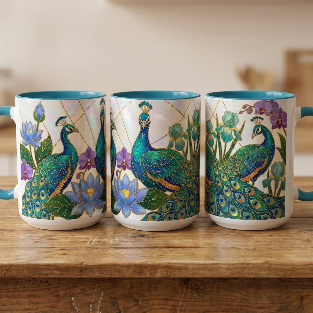 Garden Peacock Stained Glass Style Mug