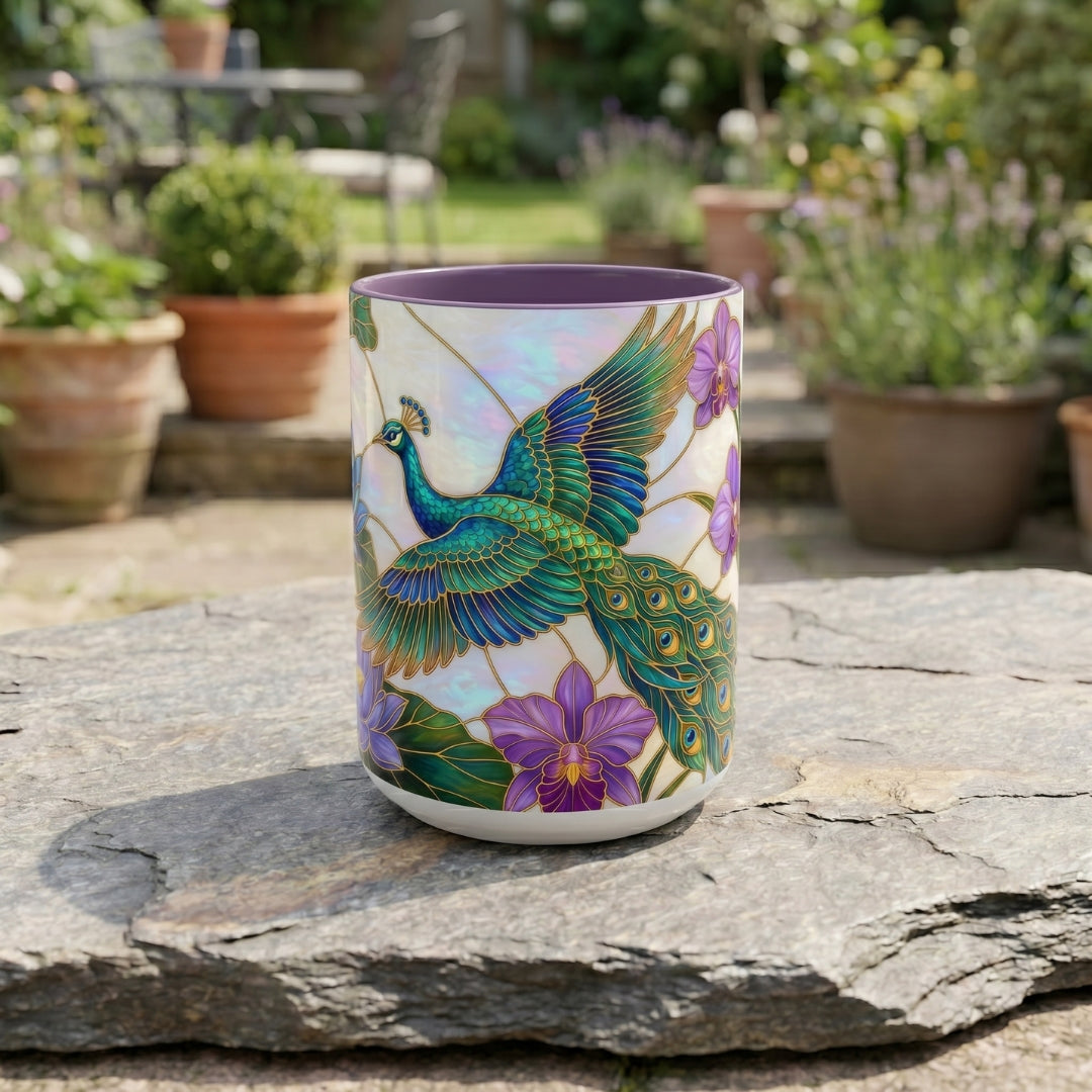 Flying Peacock Stained Glass Style Mug