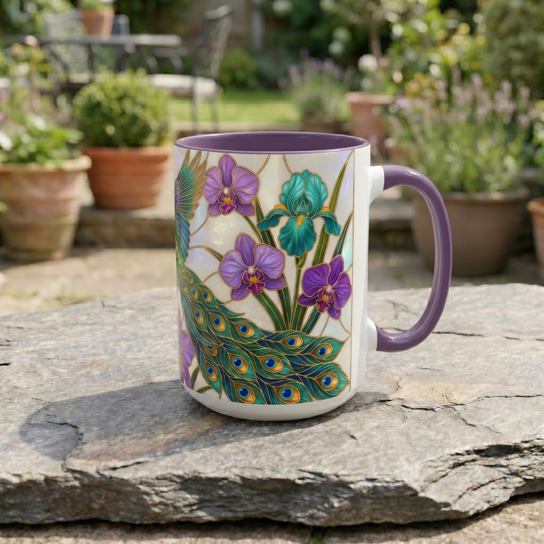 Flying Peacock Stained Glass Style Mug