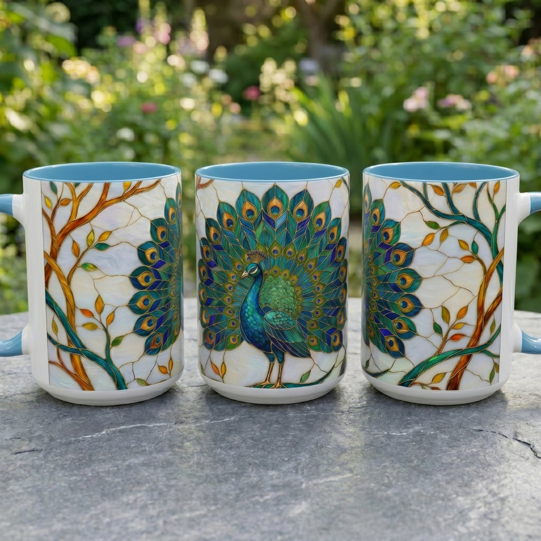 Elegant Peacock Stained Glass Style Mug