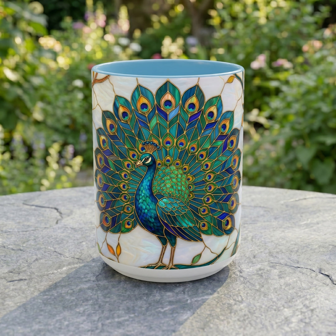 Elegant Peacock Stained Glass Style Mug
