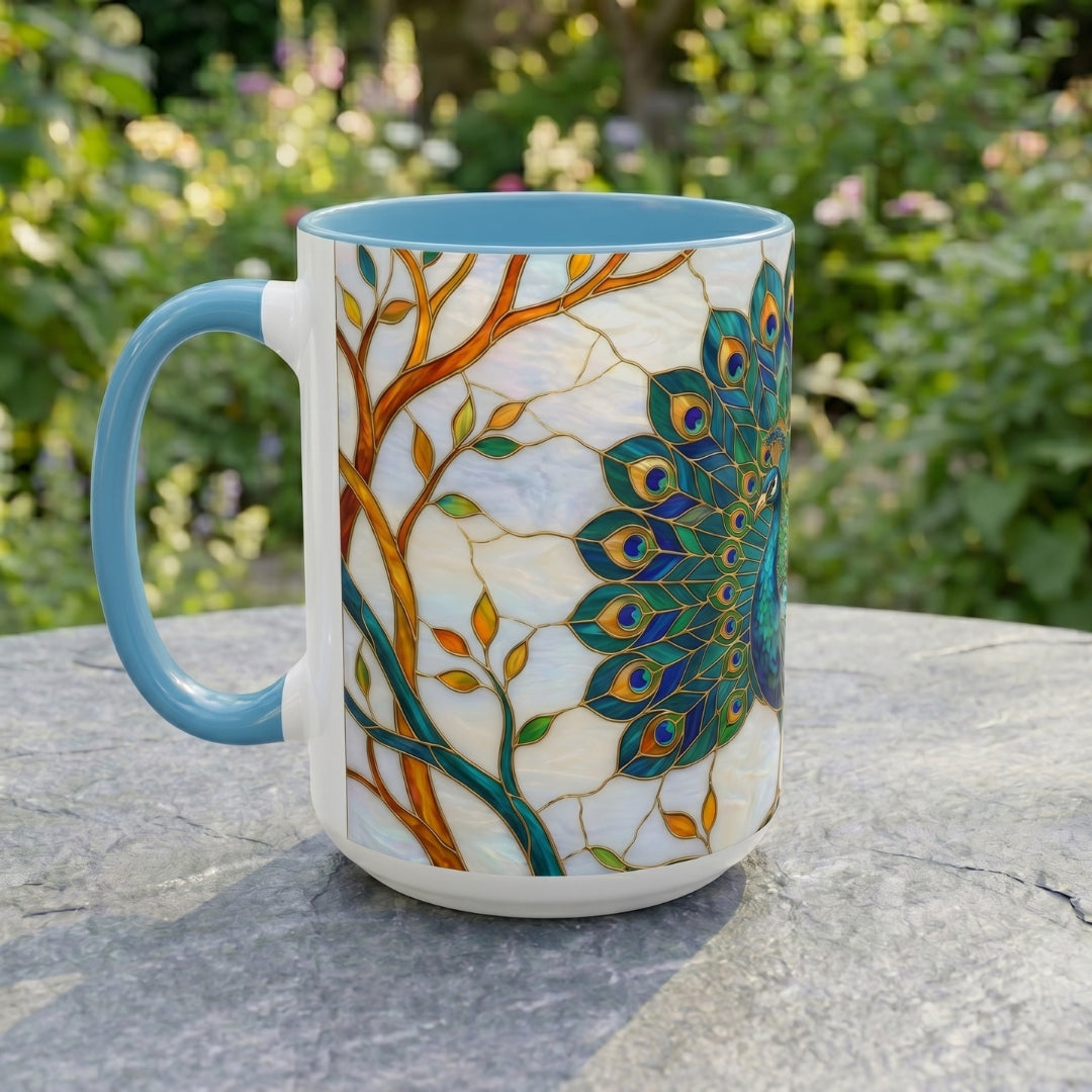 Elegant Peacock Stained Glass Style Mug