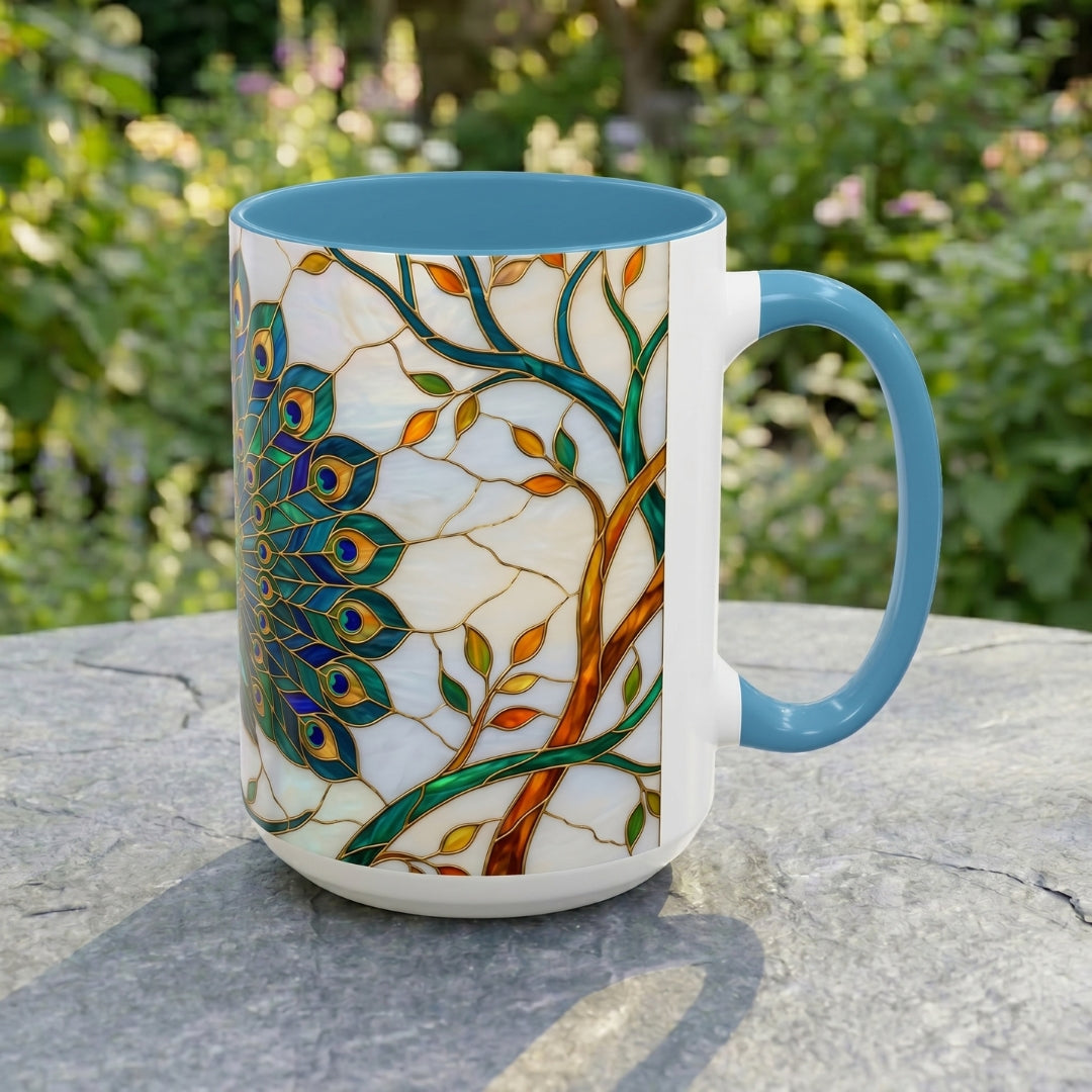 Elegant Peacock Stained Glass Style Mug