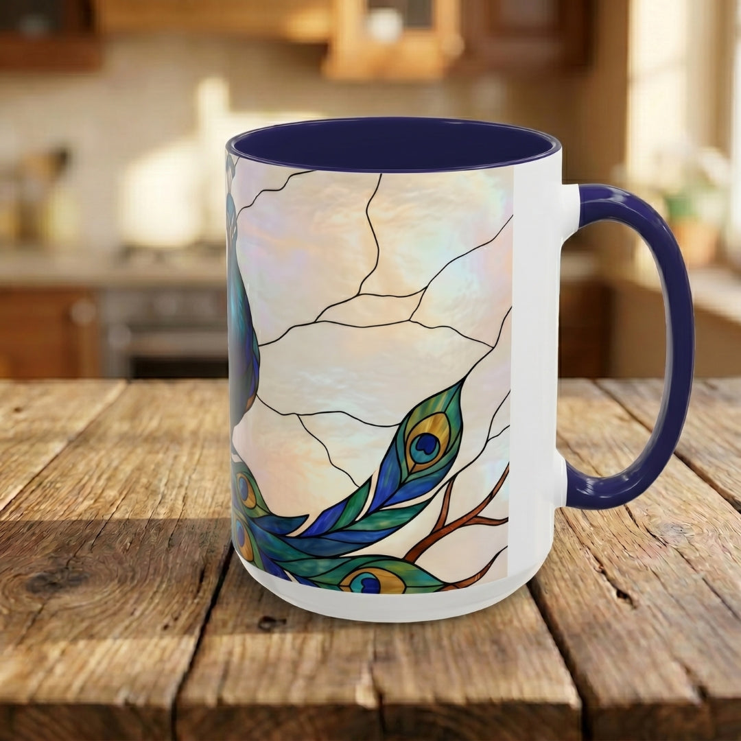 Minimal Peacock Stained Glass Style Mug