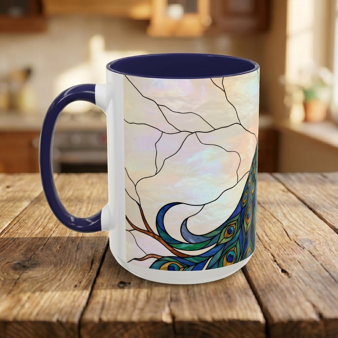 Minimal Peacock Stained Glass Style Mug