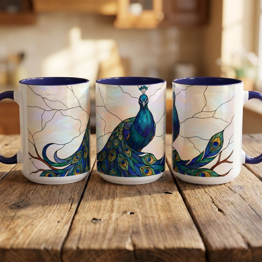 Minimal Peacock Stained Glass Style Mug