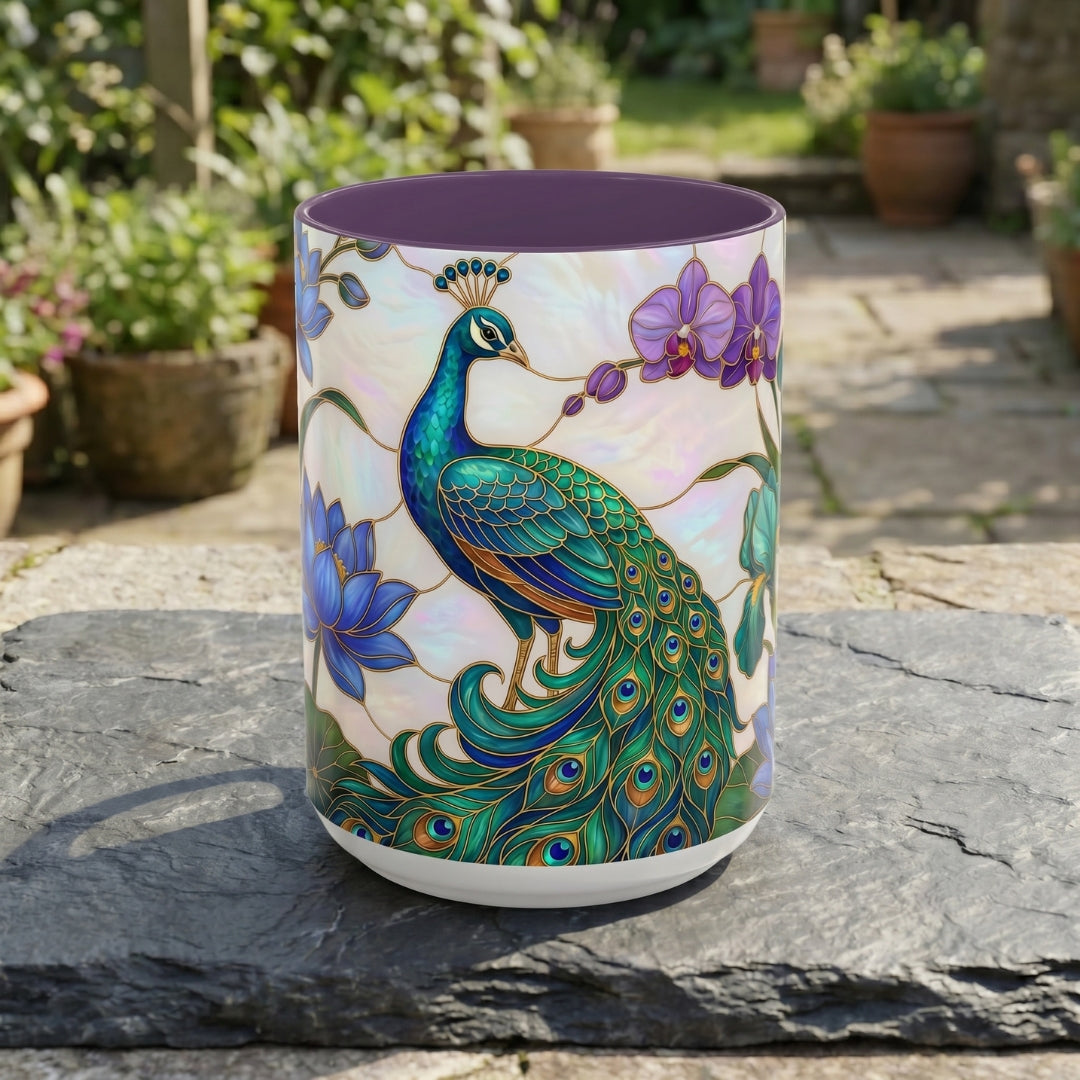 Blooming Peacock Stained Glass Style Mug