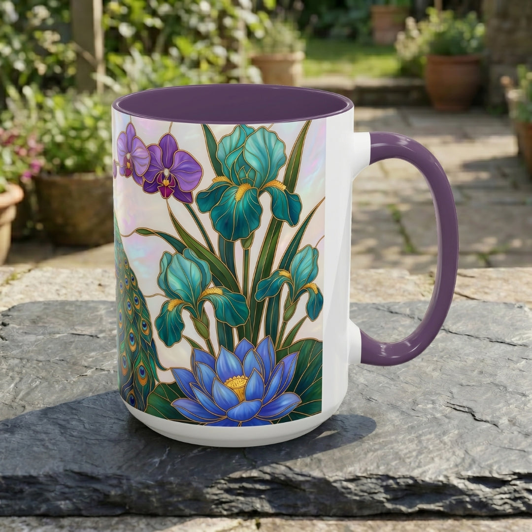 Blooming Peacock Stained Glass Style Mug