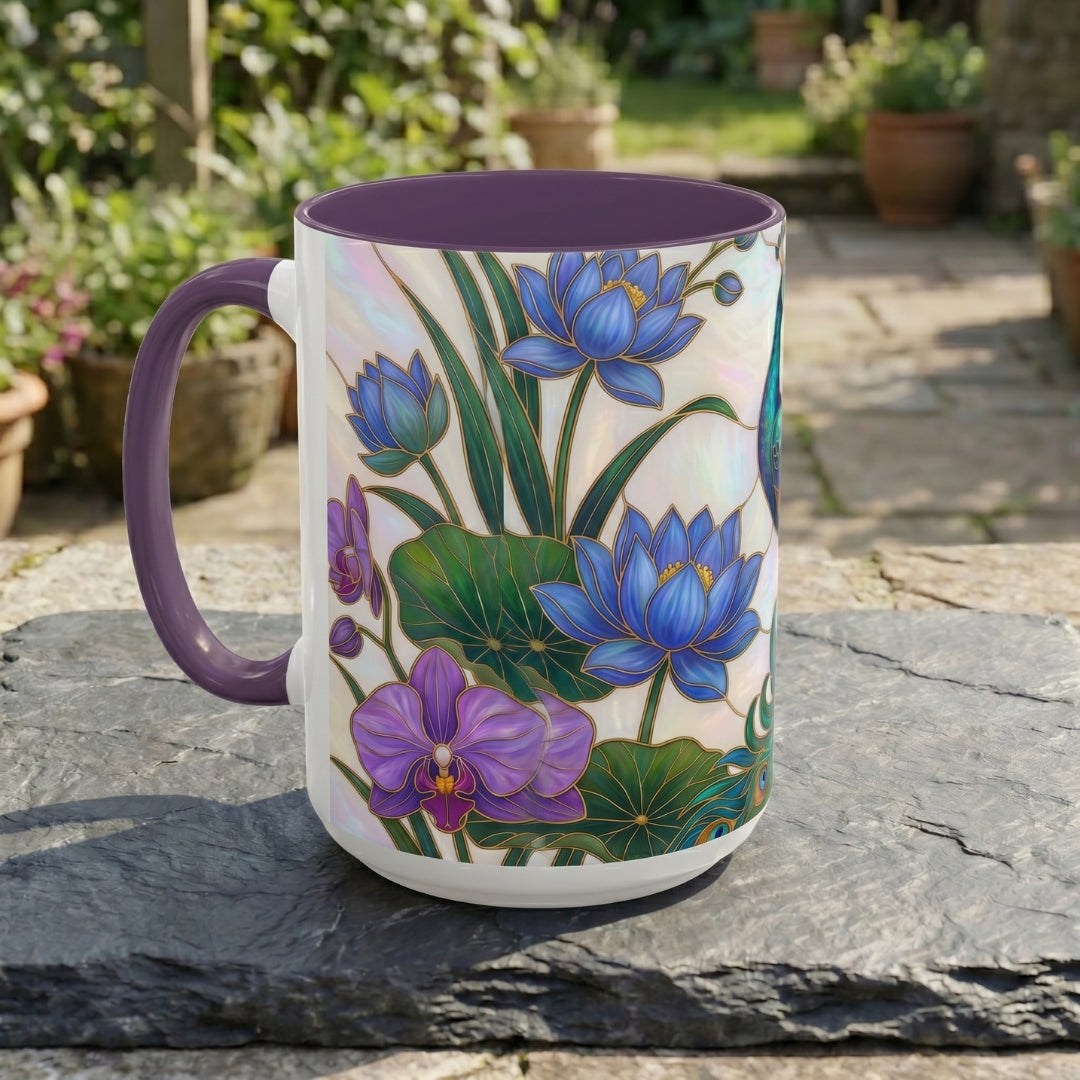 Blooming Peacock Stained Glass Style Mug
