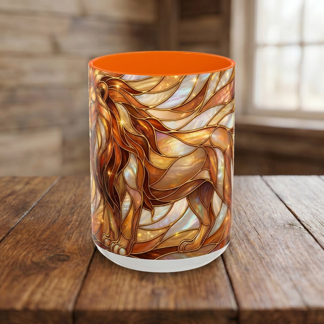 Amber Lion Stained Glass Style Mug