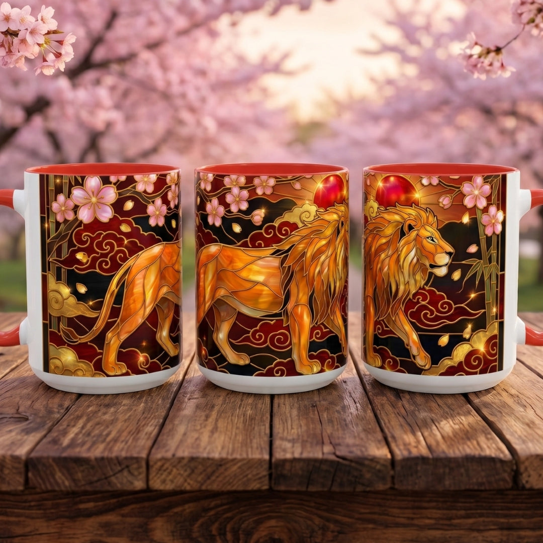 Sakura Lion Stained Glass Style Mug
