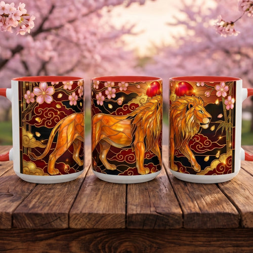 Sakura Lion Stained Glass Style Mug