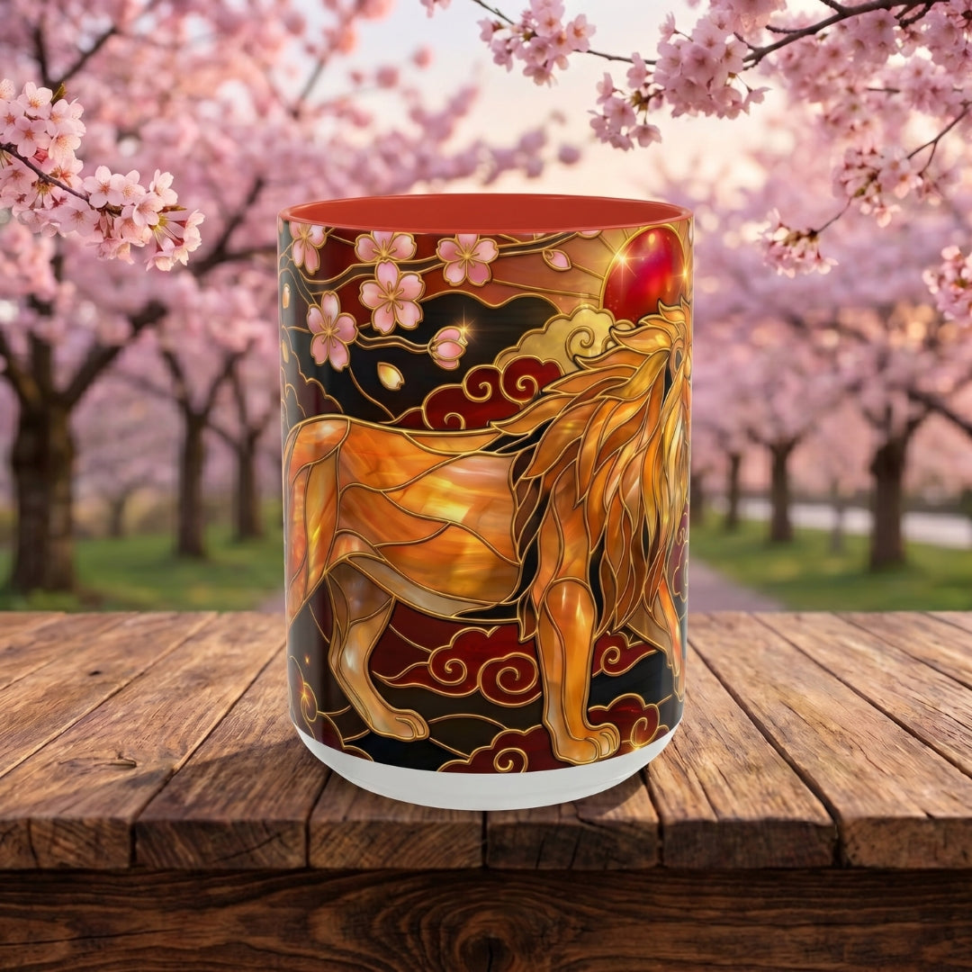 Sakura Lion Stained Glass Style Mug
