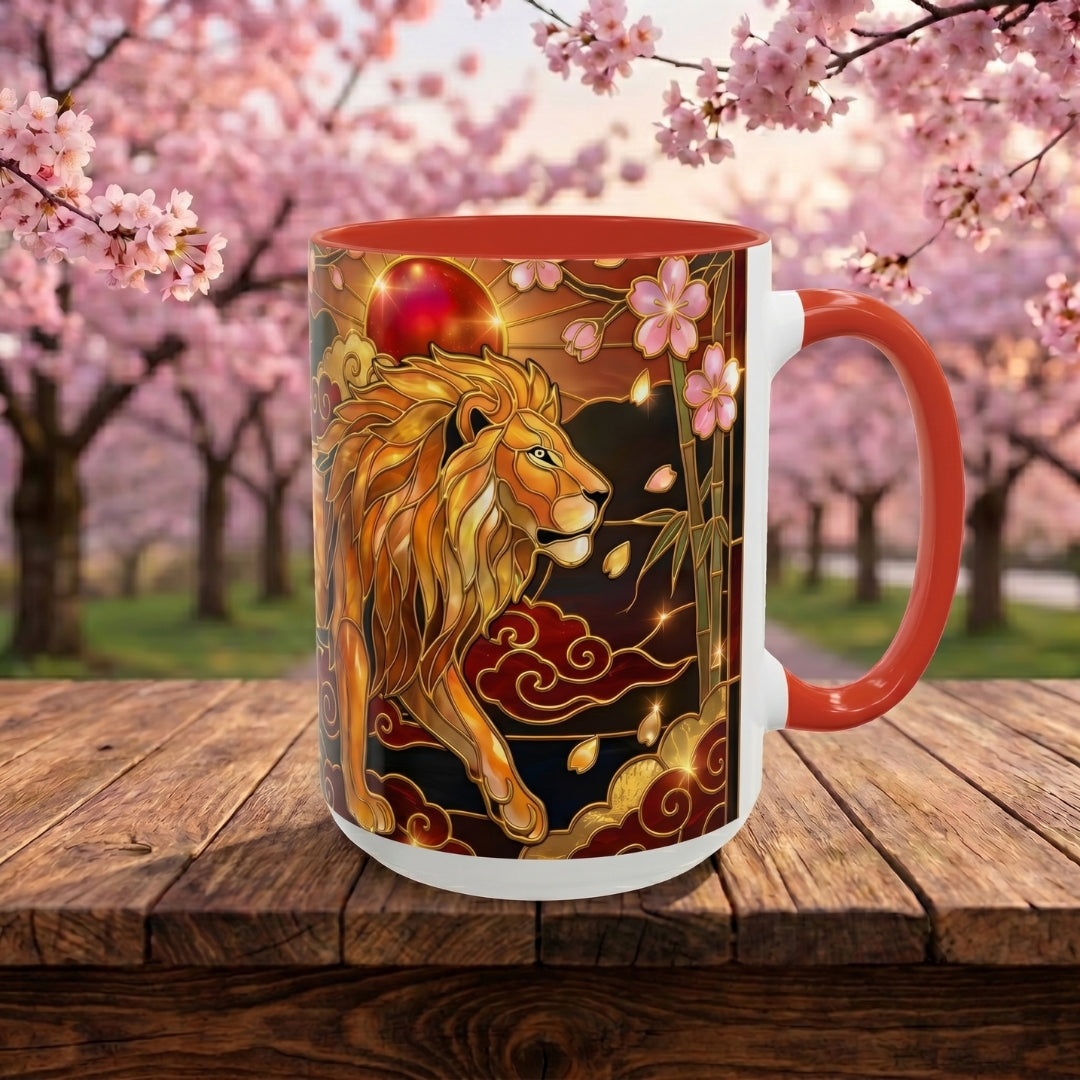 Sakura Lion Stained Glass Style Mug