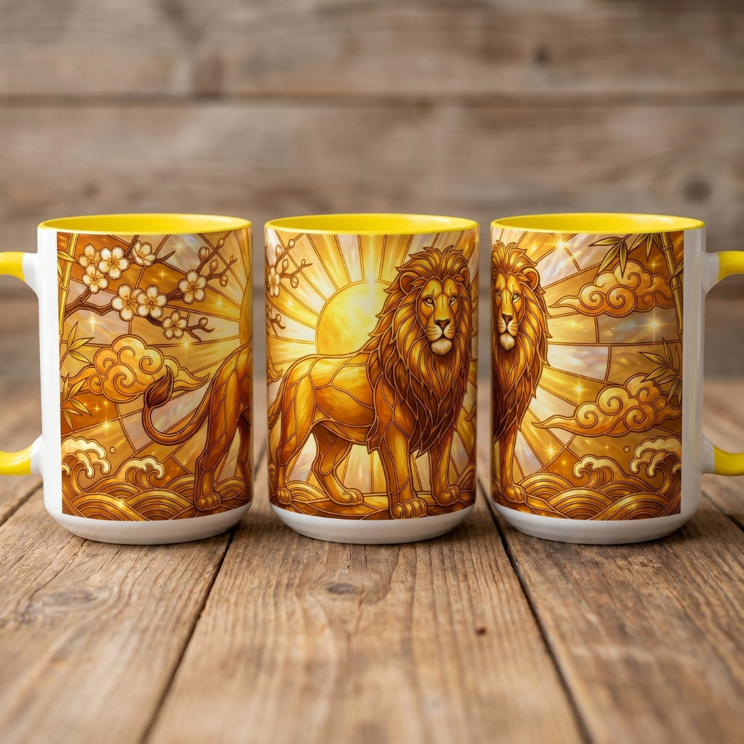 Golden Sakura Lion Stained Glass Style Mug