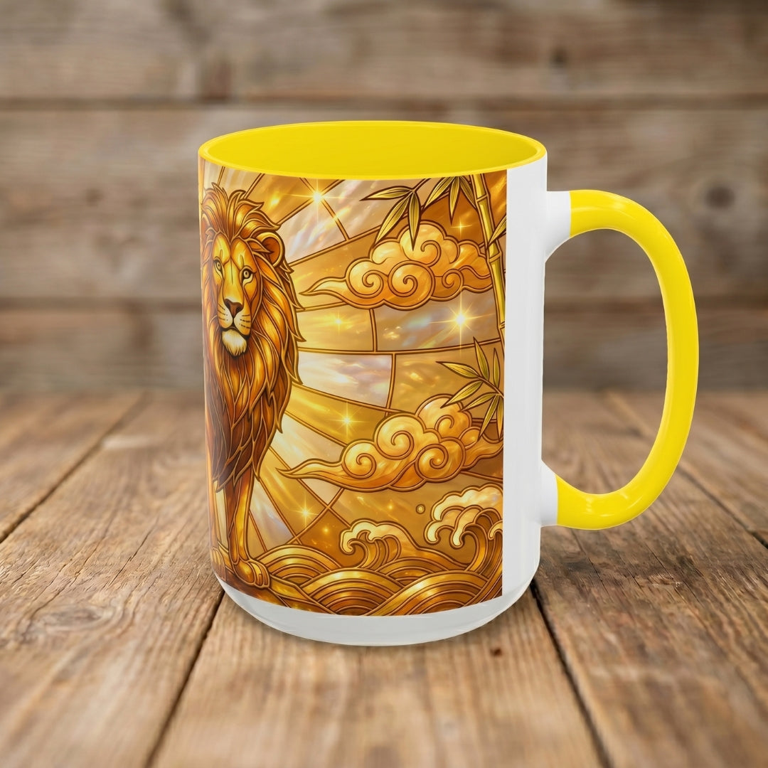 Golden Sakura Lion Stained Glass Style Mug