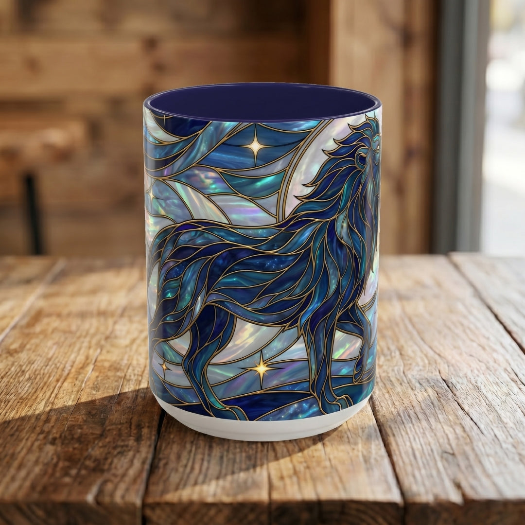 Sapphire Lion Stained Glass Style Mug