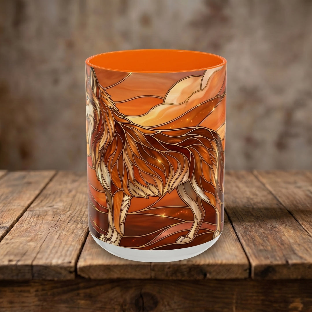 Amber Wolf Stained Glass Style Mug
