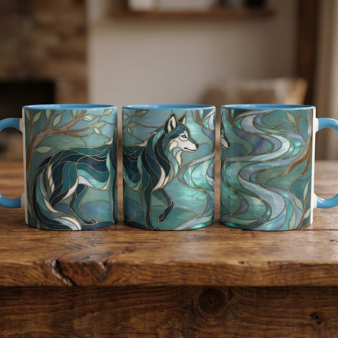 Forest Wolf Stained Glass Style Mug
