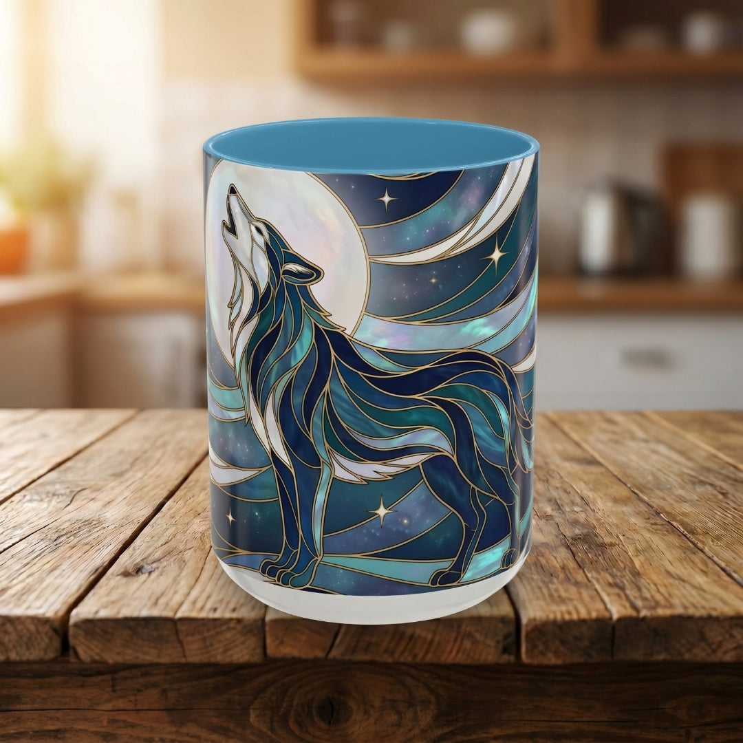 Moon Howl Wolf Stained Glass Style Mug