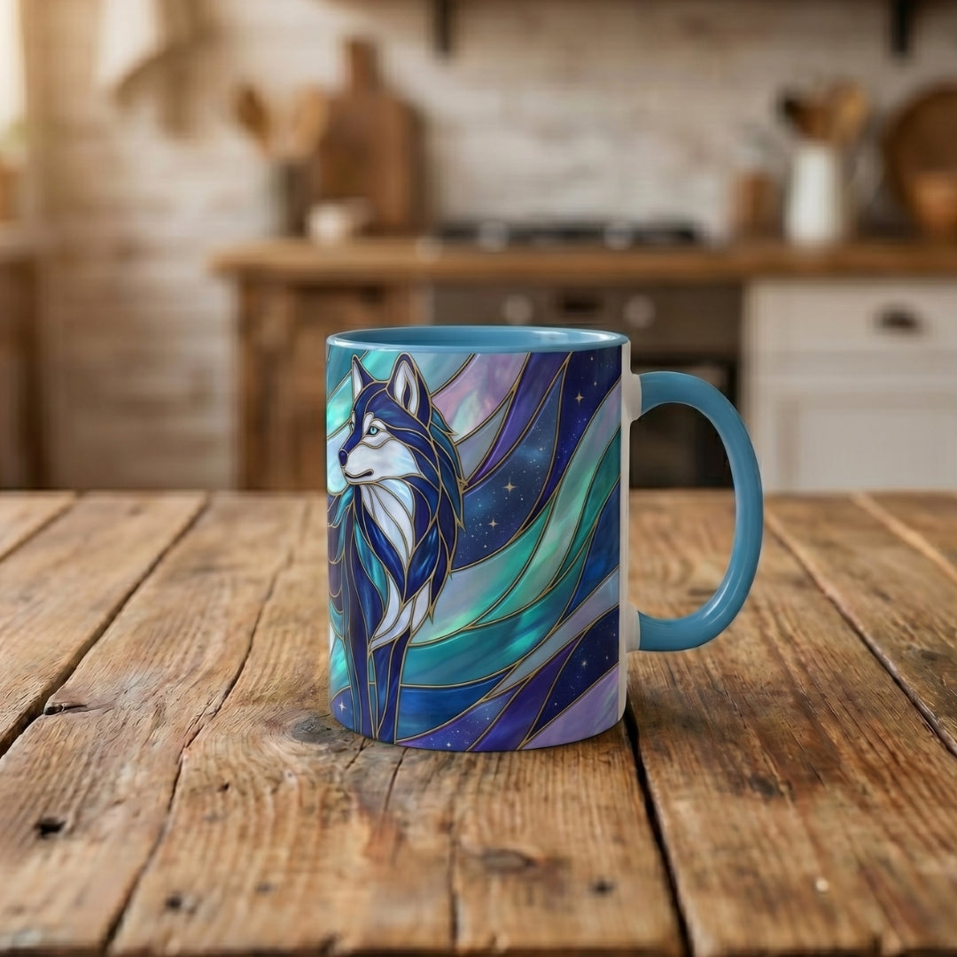 Celestial Wolf Stained Glass Style Mug