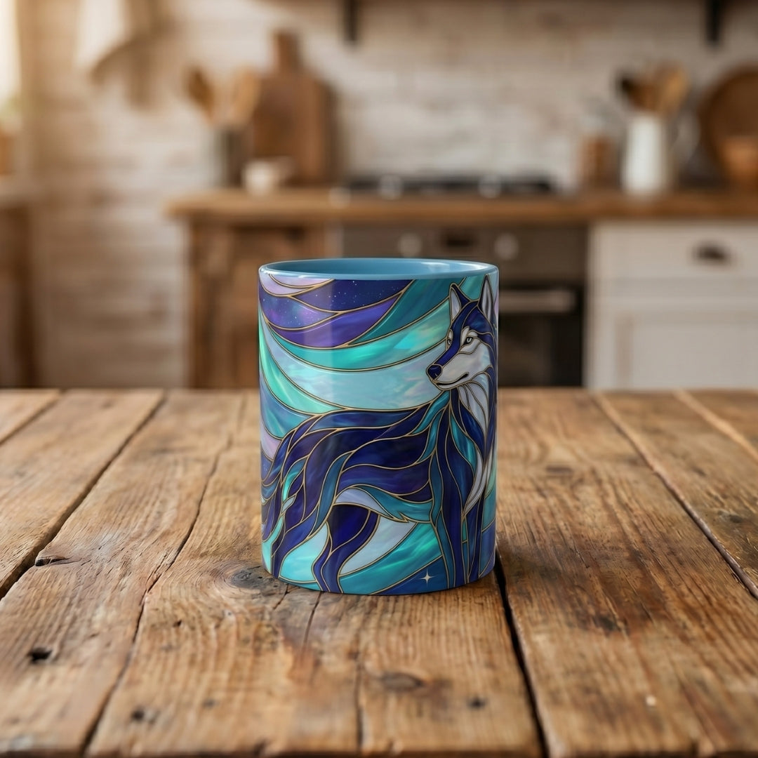 Celestial Wolf Stained Glass Style Mug